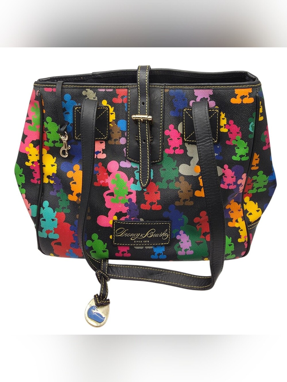 Dooney & Bourke Black Multicolor Disney Mickey Mouse Print Leather Shoulder Bag
